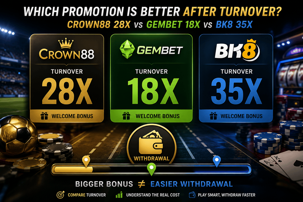 Singapore Betting Promotion Comparison after Turnover: Crown88 28x vs Gembet 18x vs BK8 35x